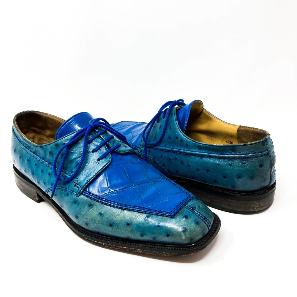 Giorgio Brutini Blue Ostrich & Alligator Shoes - Size 8.5